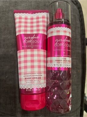 Bath & Body Works Gingham Gorgeous Pink Body Cream & Fragrance Mist Set